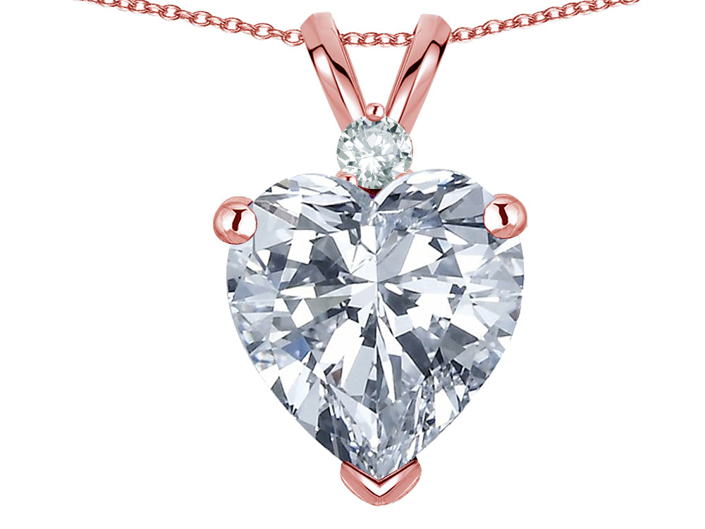 Star K 8mm Genuine White Topaz Heart Pendant Necklace 14k Rose Gold