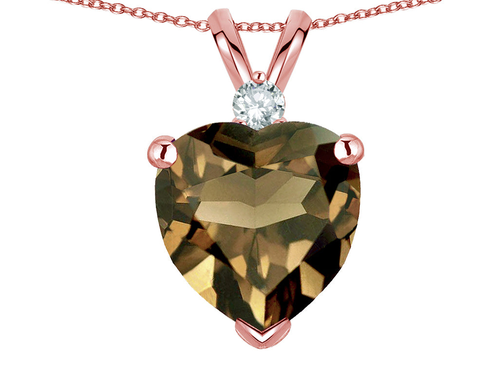 Star K 8mm Genuine Smoky Quartz Heart Pendant Necklace 14k Rose Gold