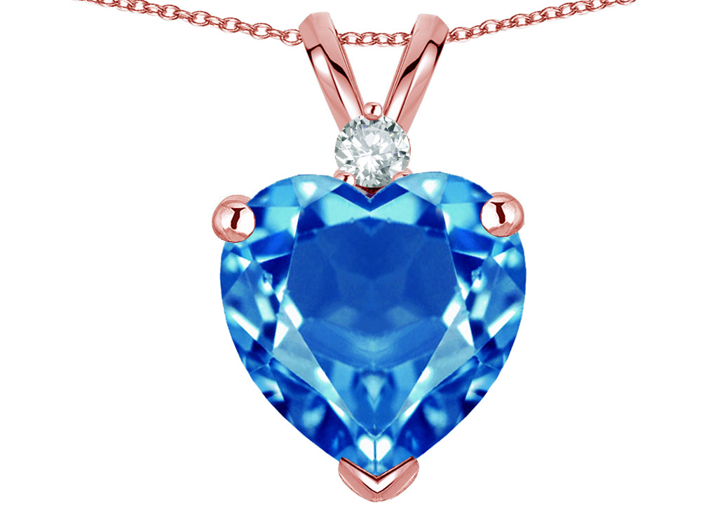 Star K 8mm Genuine Blue Topaz Heart Pendant Necklace 10k Rose Gold
