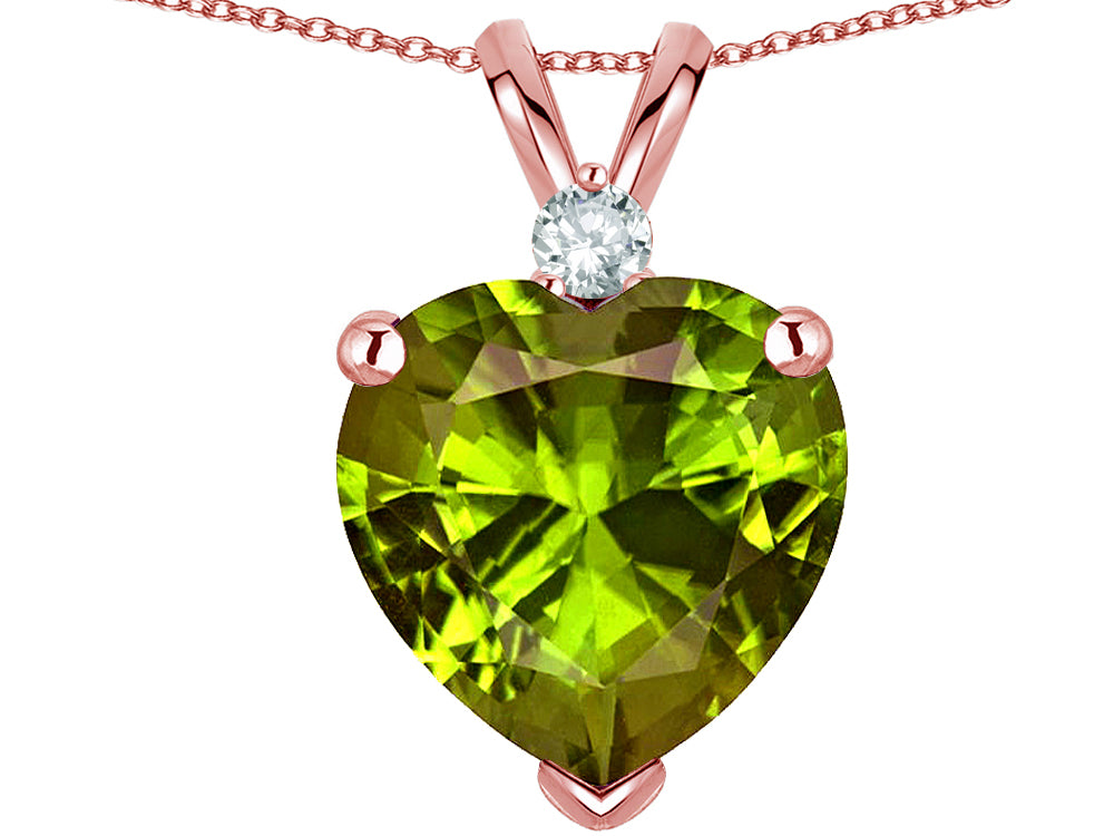 Star K 8mm Genuine Peridot Heart Pendant Necklace 10k Rose Gold