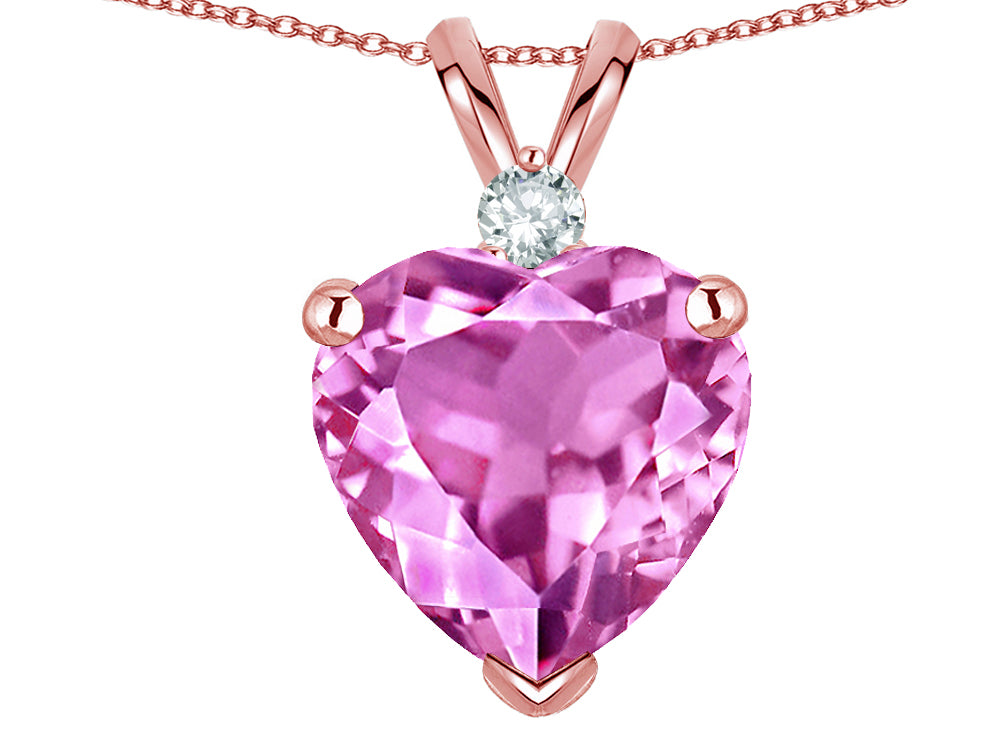 Star K 8mm Created Pink Sapphire Heart Pendant Necklace 10k Rose Gold