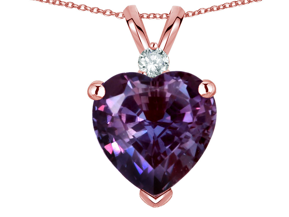 Star K 8mm Simulated Alexandrite Heart Pendant Necklace 10k Rose Gold