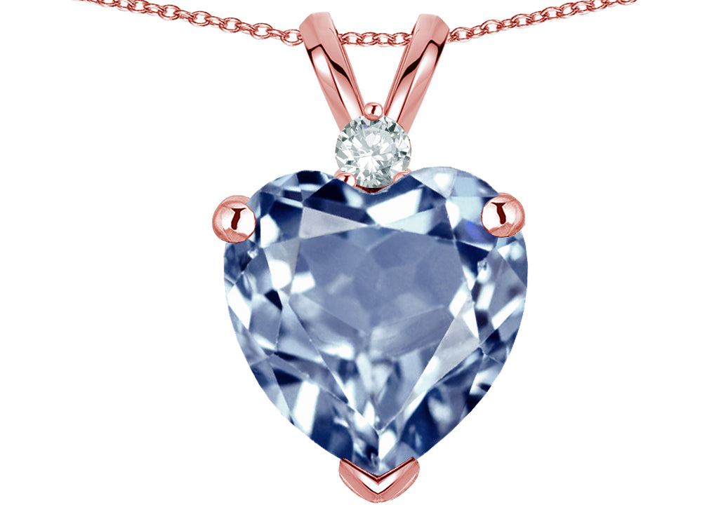 Star K 8mm Simulated Aquamarine Heart Pendant Necklace 10k Rose Gold