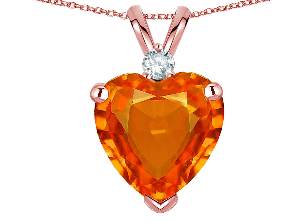 Star K 8mm Simulated Orange Mexican Fire Opal Heart Pendant Necklace 10k Rose Gold