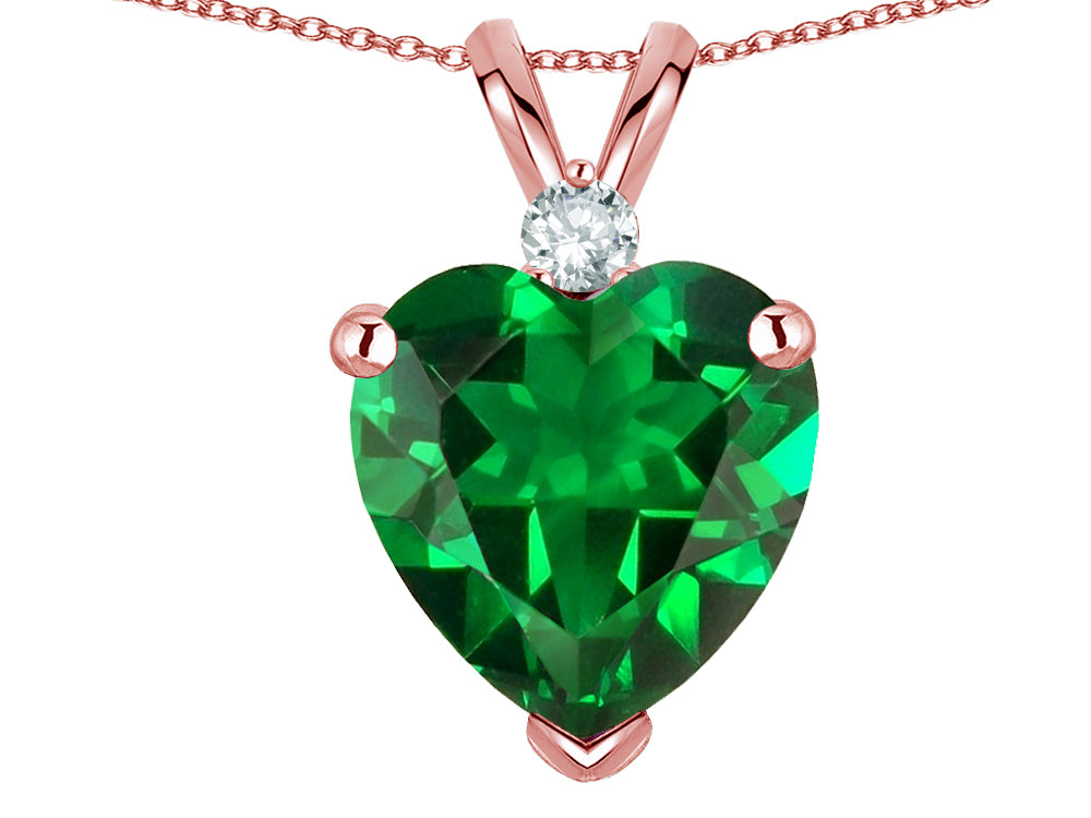 Star K 8mm Simulated Emerald Heart Pendant Necklace 10k Rose Gold
