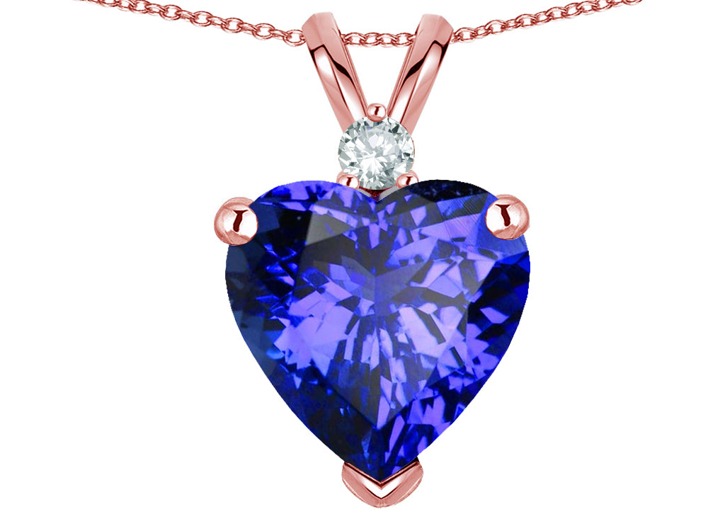 Star K 8mm Simulated Tanzanite Heart Pendant Necklace 10k Rose Gold