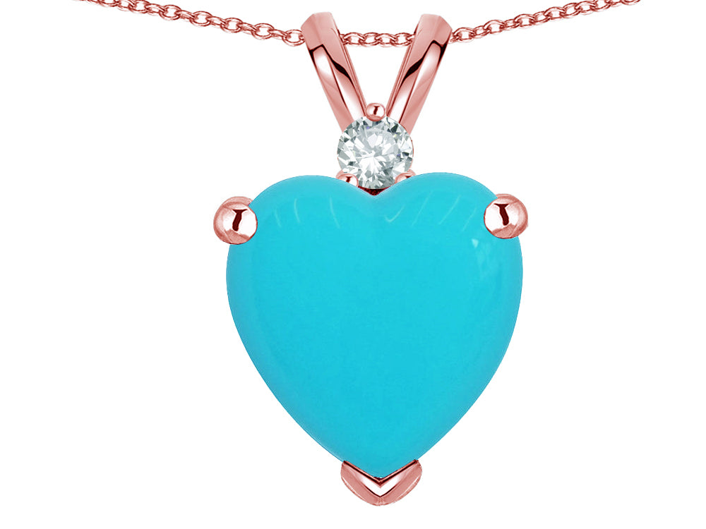 Star K 8mm Heart Shape Simulated Turquoise Pendant Necklace 10k Rose Gold
