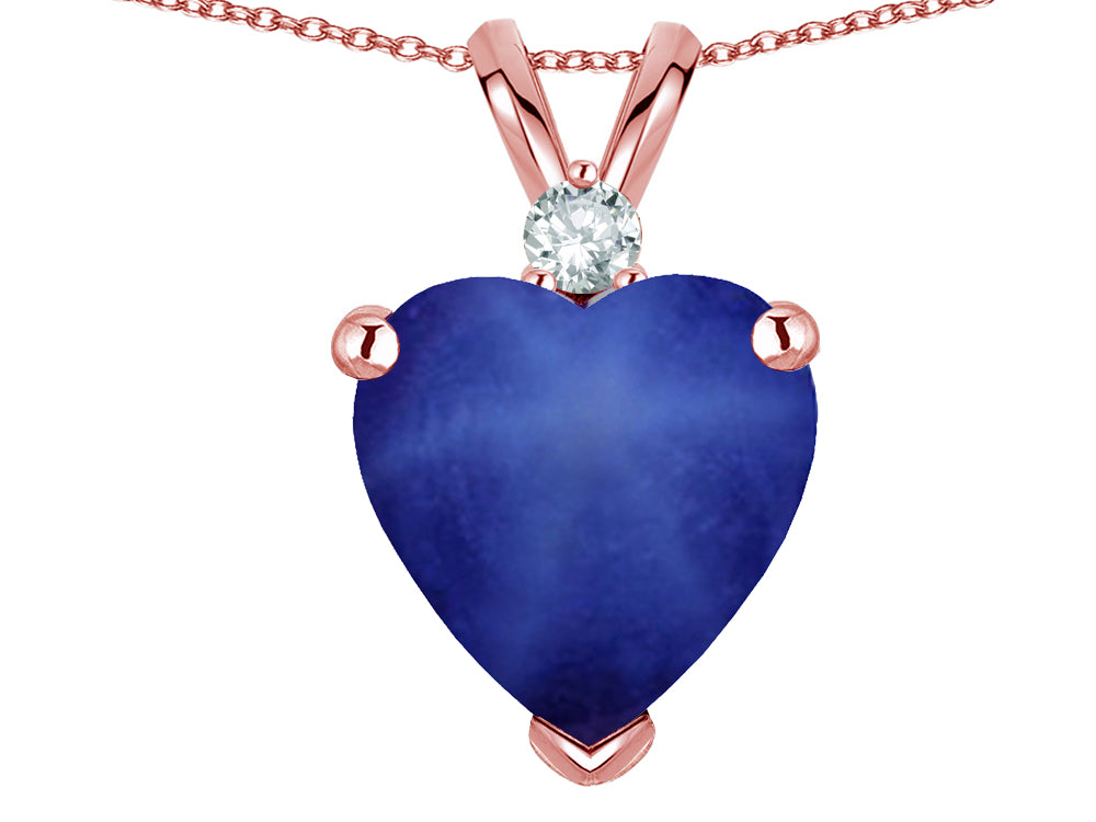 Star K 8mm Heart Shape Created Star Sapphire Pendant Necklace 10k Rose Gold