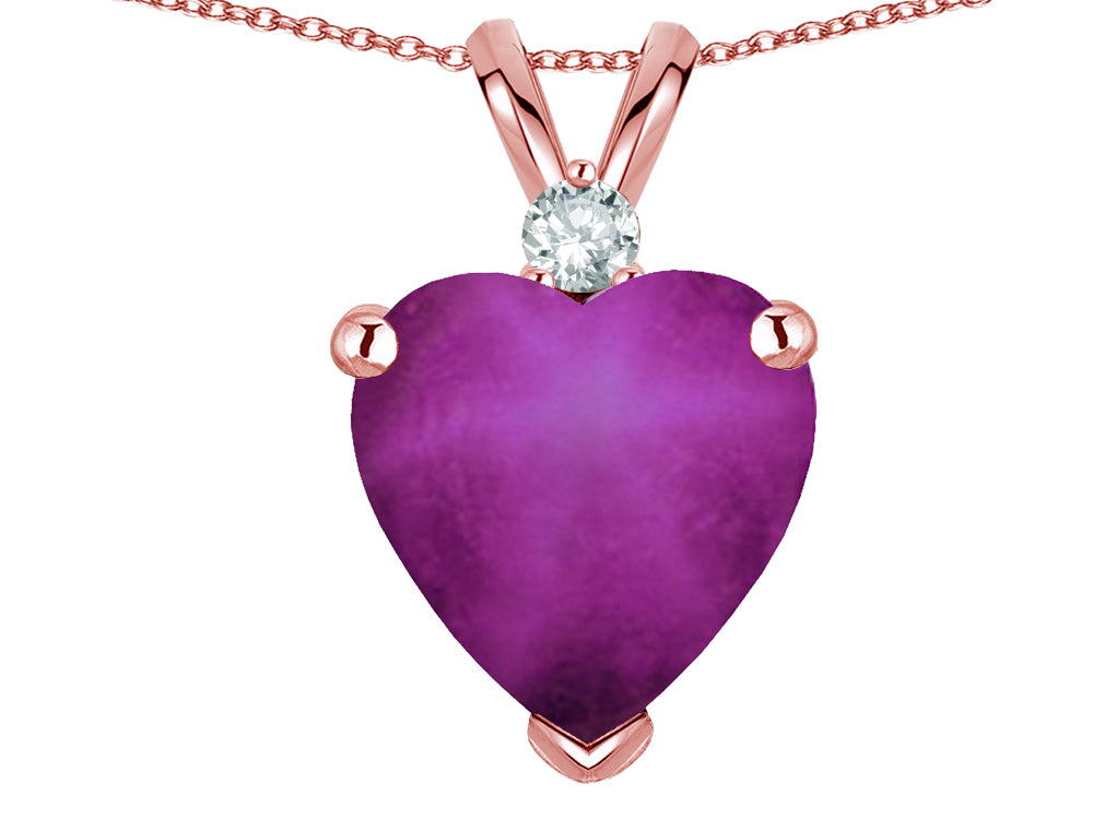 Star K 8mm Heart Shape Created Star Ruby Pendant Necklace 10k Rose Gold