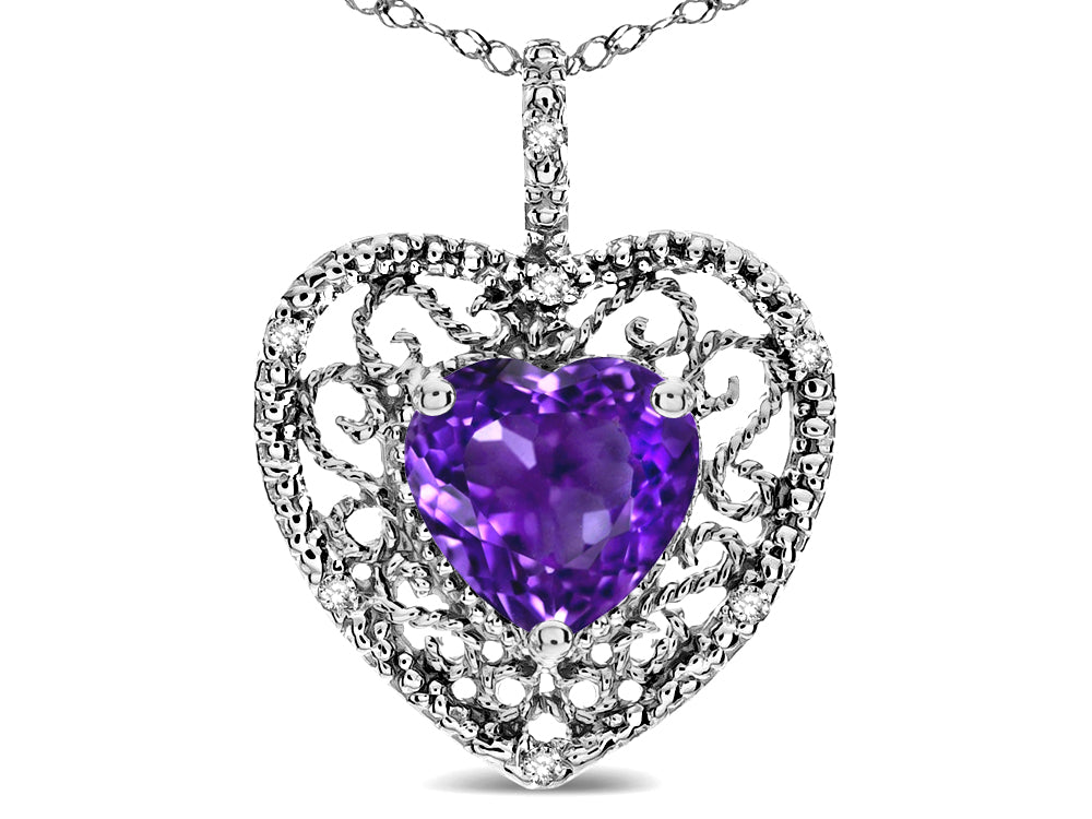Star K Heart Shape 8mm Genuine Amethyst filigree Heart Pendant Necklace