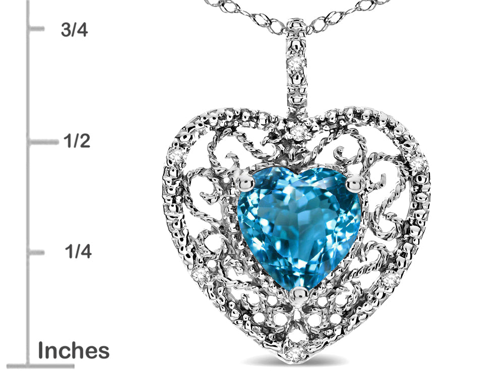 Star K Heart Shape 8mm Genuine Blue Topaz filigree Heart Pendant Necklace