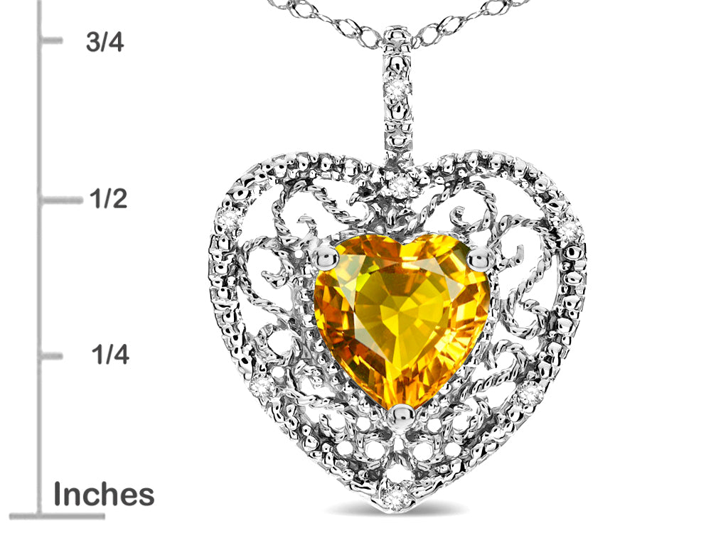 Star K Heart Shape 8mm Genuine Citrine filigree Heart Pendant Necklace