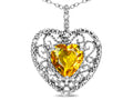 Star K Heart Shape 8mm Genuine Citrine filigree Heart Pendant Necklace
