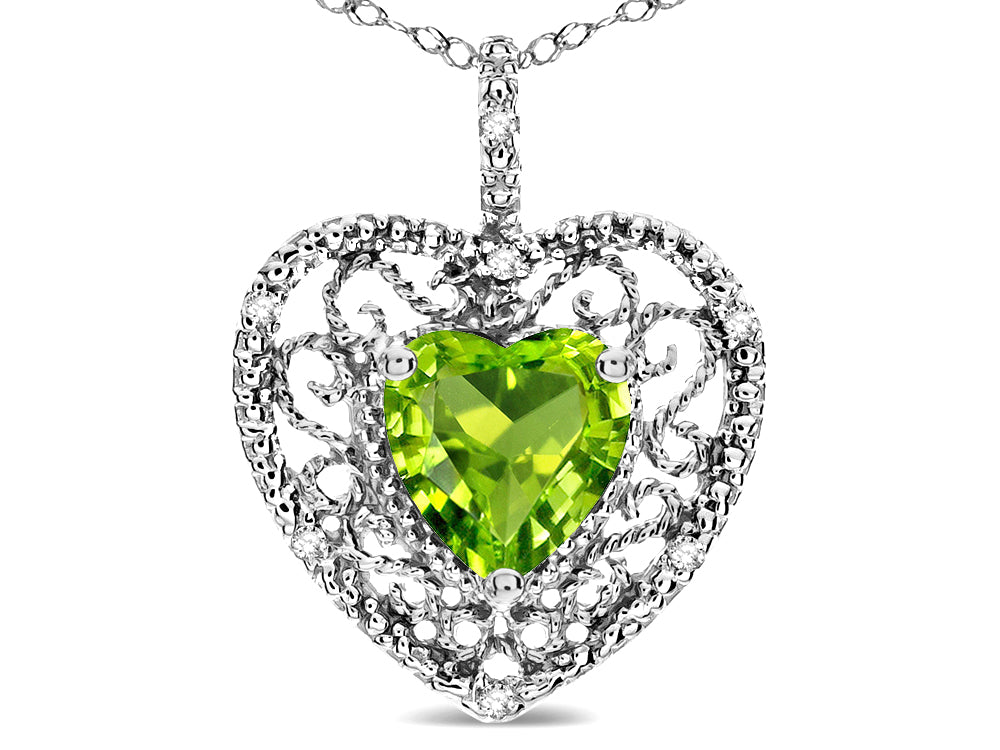 Star K Heart Shape 8mm Genuine Peridot filigree Heart Pendant Necklace