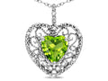 Star K Heart Shape 8mm Genuine Peridot filigree Heart Pendant Necklace
