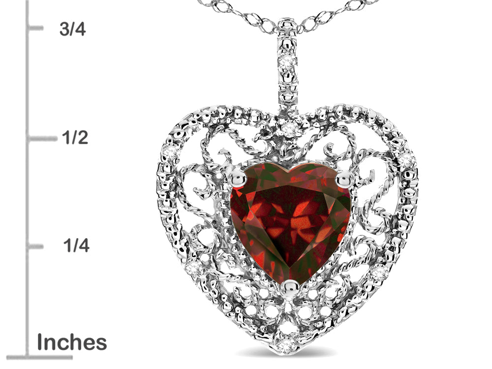 Star K Heart Shape 8mm Genuine Garnet filigree Heart Pendant Necklace