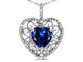 Star K Heart Shape 8mm Created Sapphire filigree Heart Pendant Necklace