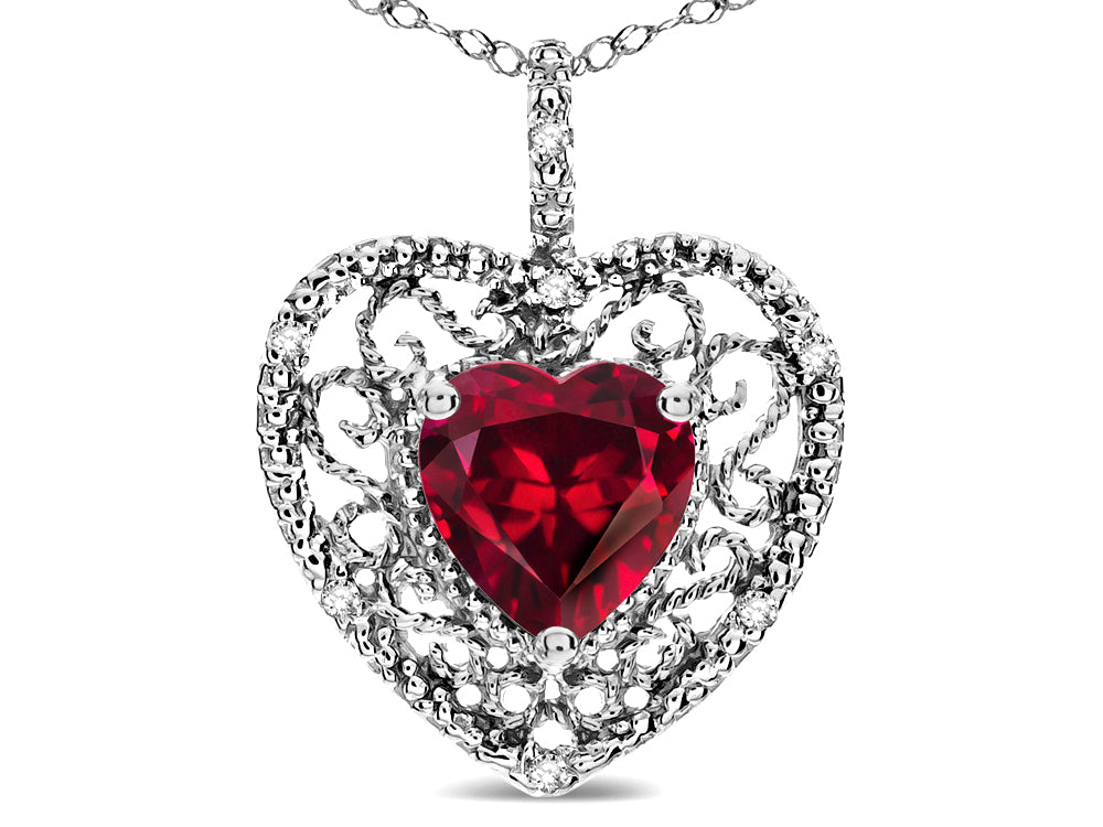 Star K Heart Shape 8mm Created Ruby filigree Heart Pendant Necklace