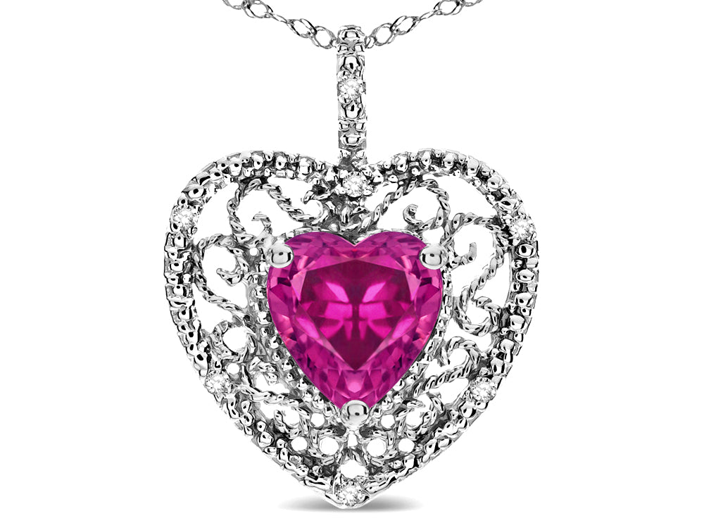 Star K Heart Shape 8mm Simulated Pink Tourmaline filigree Heart Pendant Necklace