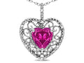 Star K Heart Shape 8mm Simulated Pink Tourmaline filigree Heart Pendant Necklace