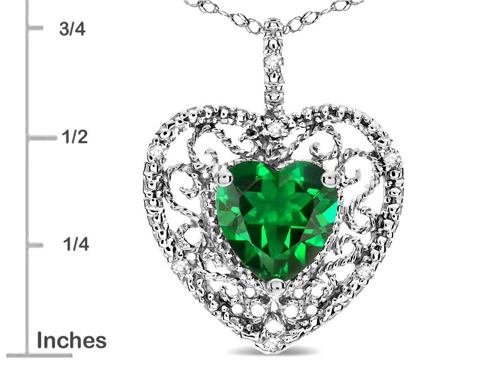 Star K Heart Shape 8mm Simulated Emerald filigree Heart Pendant Necklace
