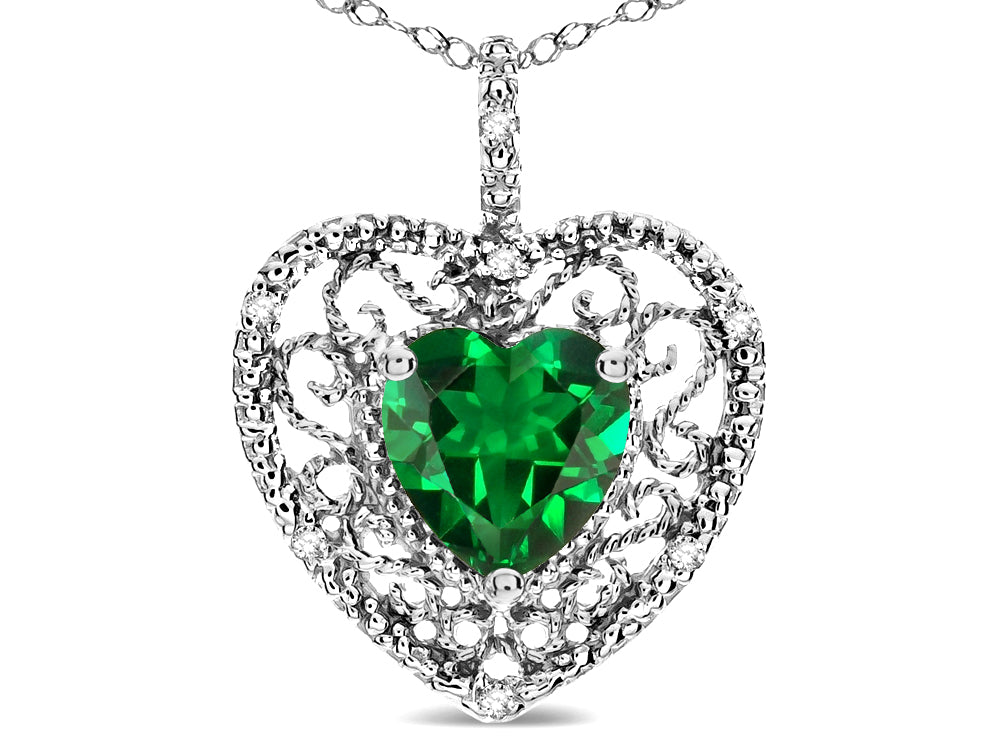 Star K Heart Shape 8mm Simulated Emerald filigree Heart Pendant Necklace