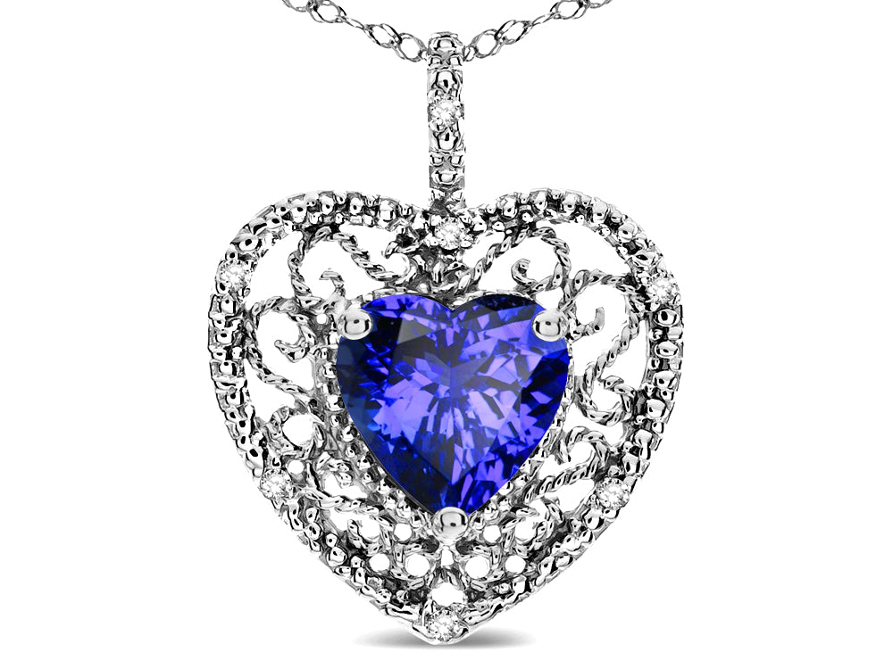 Star K Heart Shape 8mm Simulated Tanzanite filigree Heart Pendant Necklace