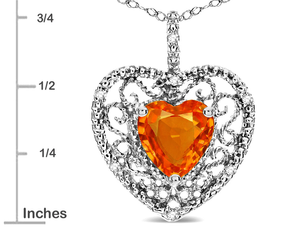 Star K Heart Shape 8mm Simulated Orange Mexican Fire Opal filigree Heart Pendant Necklace