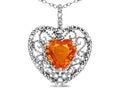 Star K Heart Shape 8mm Simulated Orange Mexican Fire Opal filigree Heart Pendant Necklace
