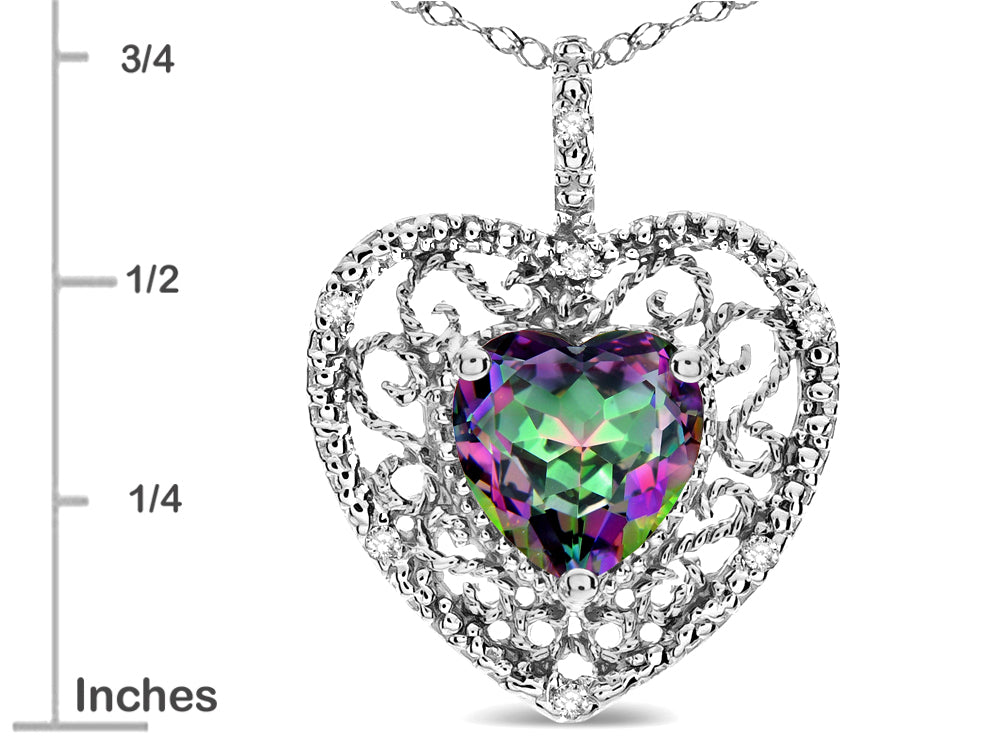 Star K Heart Shape 8mm Rainbow Mystic Topaz filigree Heart Pendant Necklace