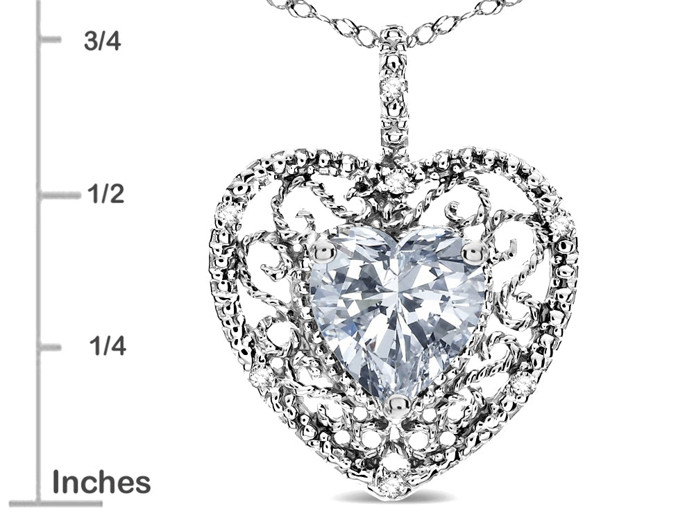 Star K Heart Shape 8mm Genuine White Topaz filigree Heart Pendant Necklace