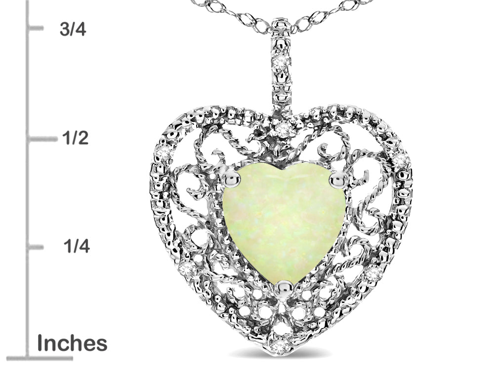 Star K Heart Shape 8mm Created Opal filigree Heart Pendant Necklace