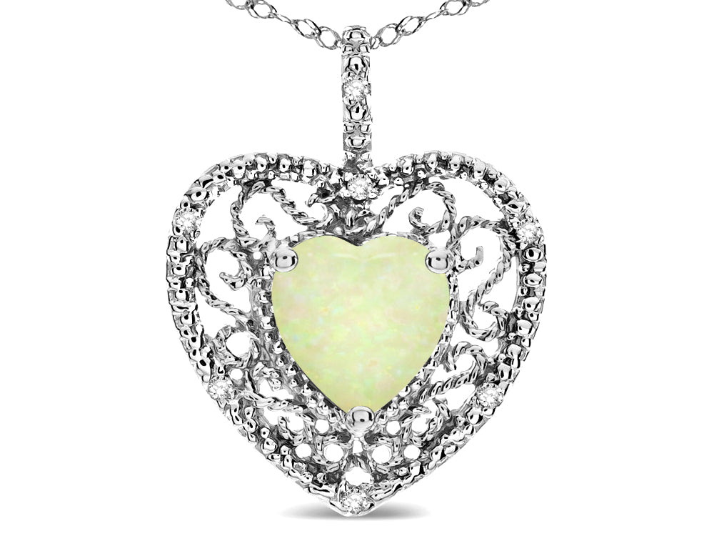 Star K Heart Shape 8mm Created Opal filigree Heart Pendant Necklace