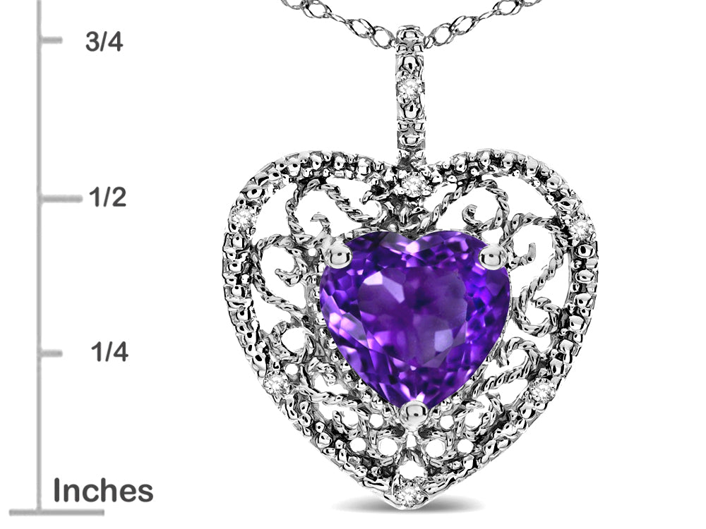 Star K Heart Shape 8mm Genuine Amethyst filigree Heart Pendant Necklace 10k White Gold