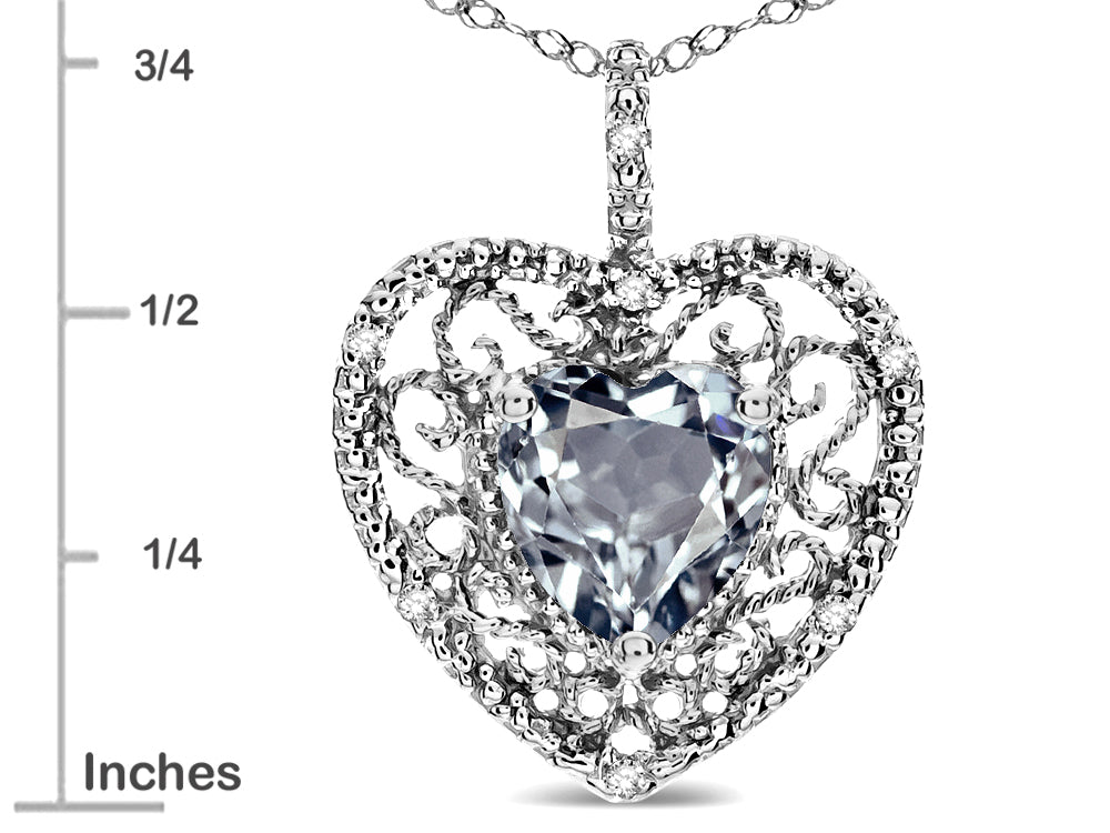 Star K Heart Shape 8mm Genuine Aquamarine filigree Heart Pendant Necklace 10k White Gold