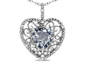 Star K Heart Shape 8mm Genuine Aquamarine filigree Heart Pendant Necklace 10k White Gold