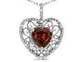Star K Heart Shape 8mm Genuine Garnet filigree Heart Pendant Necklace 10k White Gold