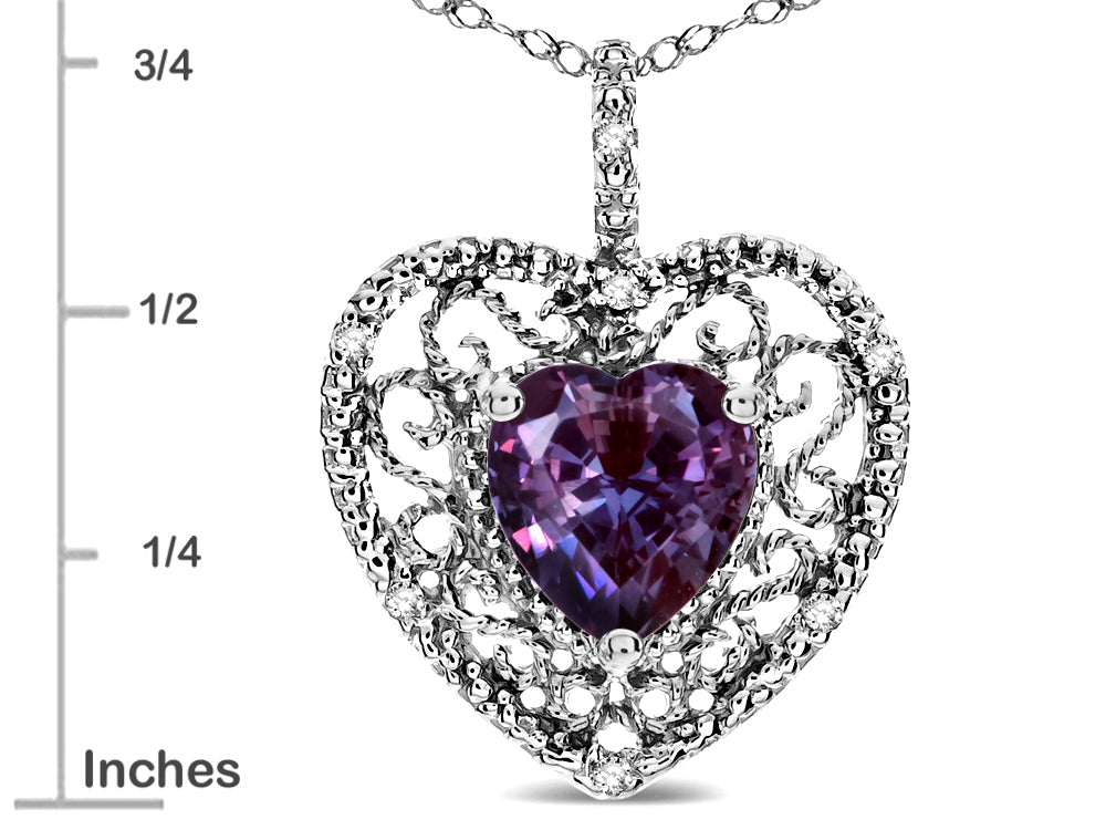 Star K Heart Shape 8mm Simulated Alexandrite filigree Heart Pendant Necklace 10k White Gold