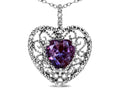 Star K Heart Shape 8mm Simulated Alexandrite filigree Heart Pendant Necklace 10k White Gold