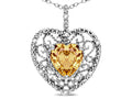 Star K Heart Shape 8mm Simulated Imperial Yellow Topaz filigree Heart Pendant Necklace 10k White Gold