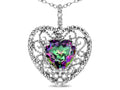 Star K Heart Shape 8mm Rainbow Mystic Topaz filigree Heart Pendant Necklace 10k White Gold