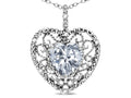 Star K Heart Shape 8mm Genuine White Topaz filigree Heart Pendant Necklace 10k White Gold