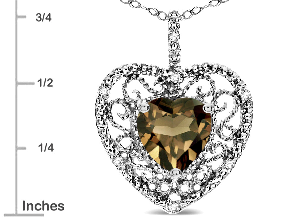 Star K Heart Shape 8mm Genuine Smoky Quartz filigree Heart Pendant Necklace 10k White Gold