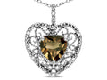 Star K Heart Shape 8mm Genuine Smoky Quartz filigree Heart Pendant Necklace 10k White Gold