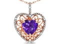 Star K Heart Shape 8mm Genuine Amethyst filigree Heart Pendant Necklace 14k Rose Gold