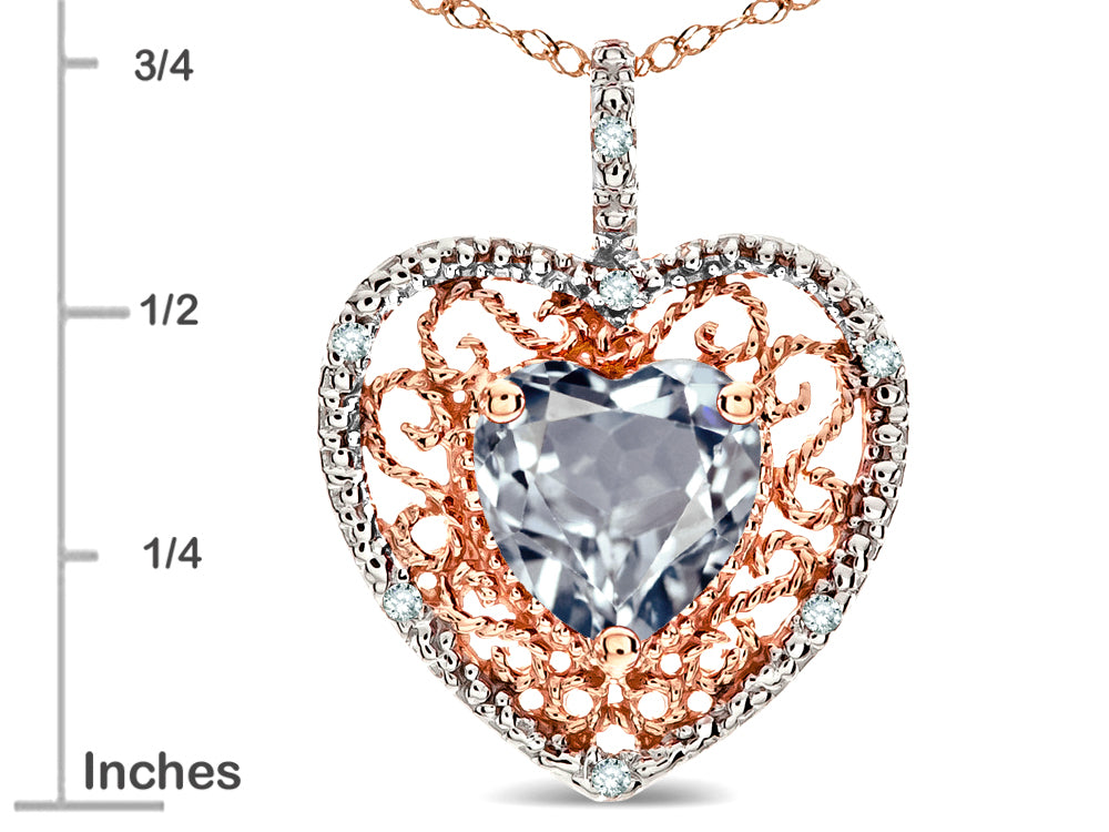 Star K Heart Shape 8mm Genuine Aquamarine filigree Heart Pendant Necklace 14k Rose Gold