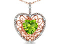 Star K Heart Shape 8mm Genuine Peridot filigree Heart Pendant Necklace 14k Rose Gold