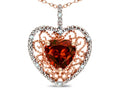 Star K Heart Shape 8mm Genuine Garnet filigree Heart Pendant Necklace 14k Rose Gold