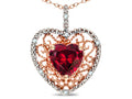 Star K Heart Shape 8mm Created Ruby filigree Heart Pendant Necklace 14k Rose Gold