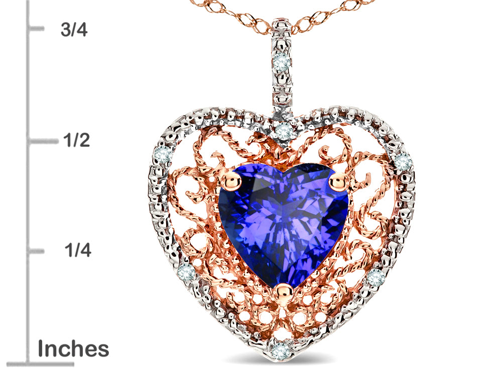 Star K Heart Shape 8mm Simulated Tanzanite filigree Heart Pendant Necklace 14k Rose Gold